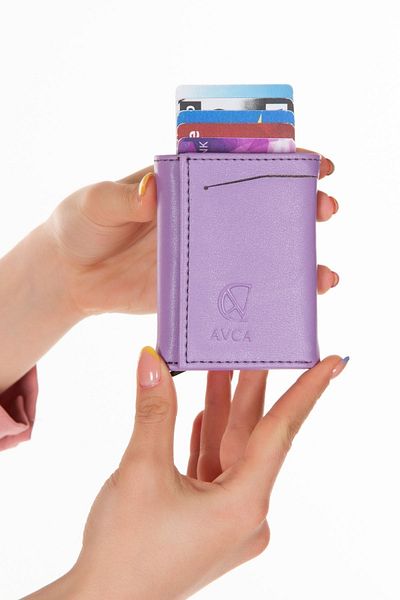Av A Dos Leather Mechanism Wallet Automatic Cash Compartment Sliding Card Holder Wallet Lilac