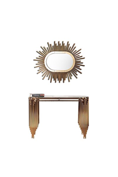 ZELENSA Gold Dresuar Takım Metal Antre Seti Aynalı Set 120 Cm