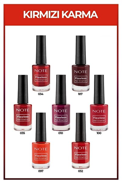 NOTE Nail Flawless 7'li Kırmızı Karma Oje Seti