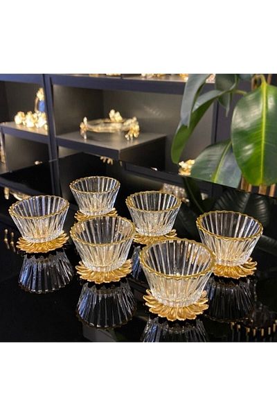 KAVEH 6-Piece Gold Metal Leg Coffee Side Mini Turkish Delight Bowl Sugar Bowl