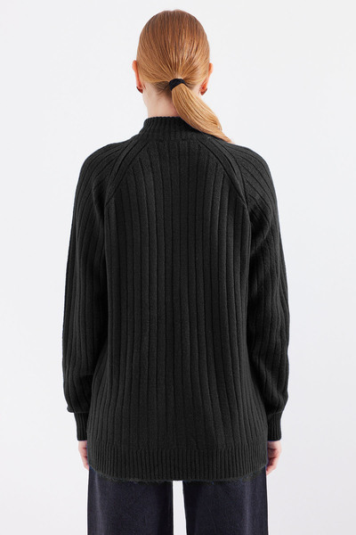 Bigdart 15880 Fermuarlı Triko Hırka - Siyah