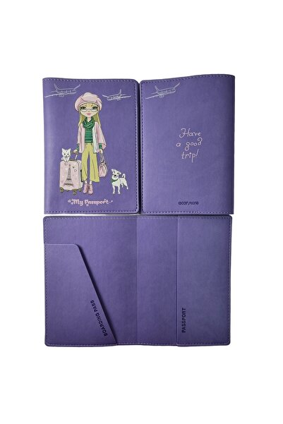 Smyrna Acar Mira Thermo Leather Printed Passport Case Passport Holder Travel Wallet Light Purple