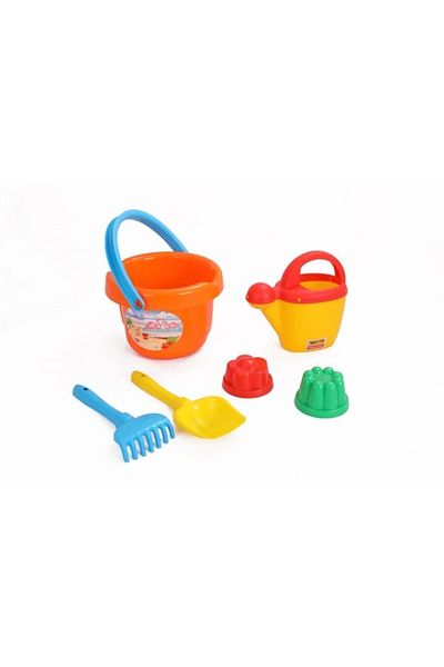 Polesie Beach Toy Set with Big Bucket, Shovel, Rake, 2 Sand Molds, Watering Can