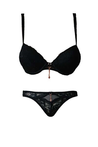 Le Jardin Women's Black Silicone Stone Bra Set 5040