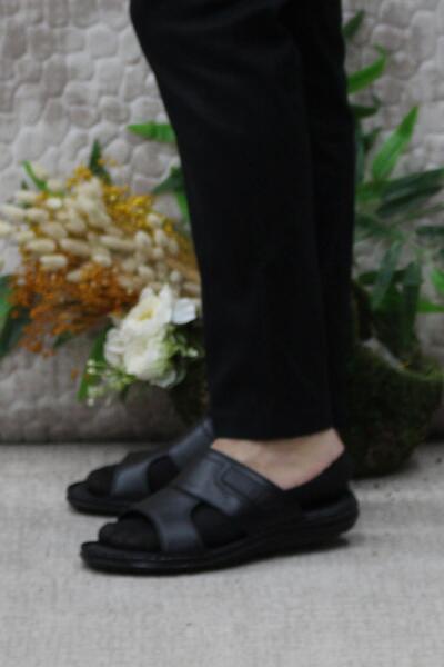 Mehmet Mete 182 Модель Comfort Натуральна шкіра Чорні чоловічі тапочки