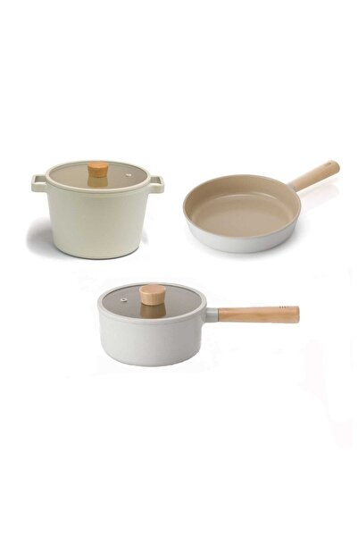 NEOFLAM Fika Aluminum Cast 5 Piece Pot Pan Set Beige