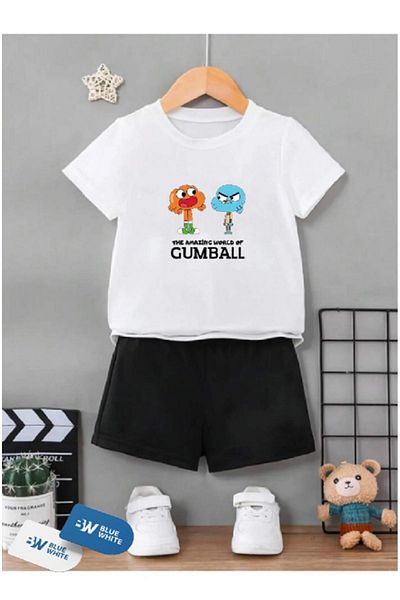 Magic Bravo White and Black Gumball Printed Children's Shorts and T-shirt Set