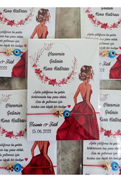 Süsler Kına Hatırası, Söz, Nişan I Hediyelik Şans Bilekliği Kartı 50 Adet Kın...