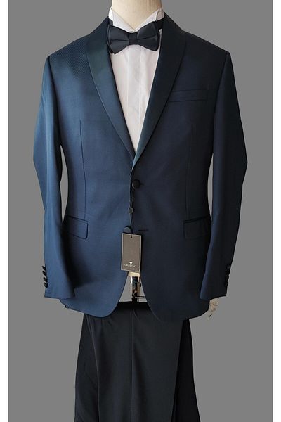 crispino Navy Blue Men's Tuxedo Suit - Groom Suit Jacket and Trousers