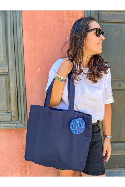 Lacivert Keten Tote bag