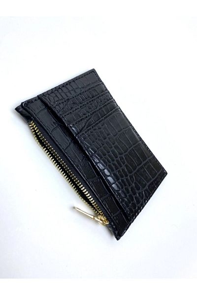 ALTUDA Women's Crocodile Zippered Card Holder Black