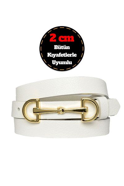 GoDeri Λεπτή 2 εκ. Milky White γυναικεία ζώνη με χρυσή πόρπη - 100% γνήσιο δέρμα, ζώνη ρούχων και παντελονιών D&D