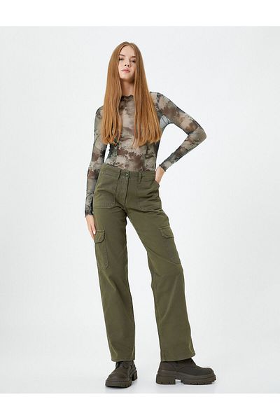 Koton Gabardine Cargo Pants with Pockets Normal Waist