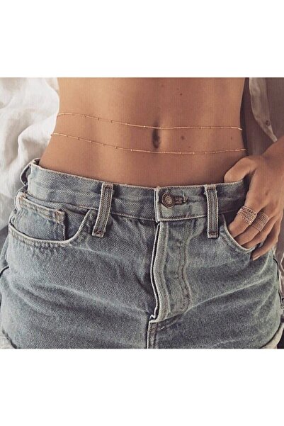 Chehra Design 2’li Kaplamalı Mini Top Boncuklu Stylish Bel Zinciri Altın Reng...