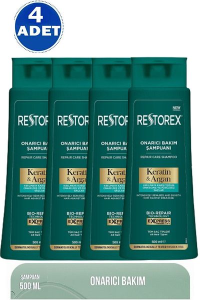 Restorex 500 Ml Keratin & Argan Shampoo - 4 Pieces