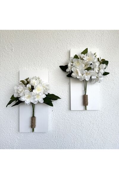 STDEKOR Beyaz Yasemin Çiçekli Duvar Dekoru Beyaz İkili Set 30x14cm