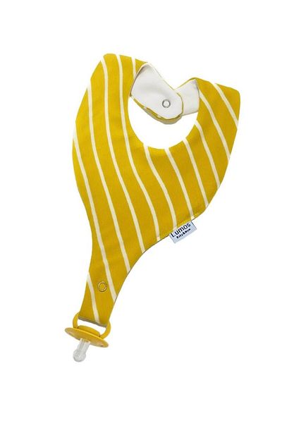 Lumos Trade Yellow Color Striped Baby Bib - 100% Cotton Pacifier Strap