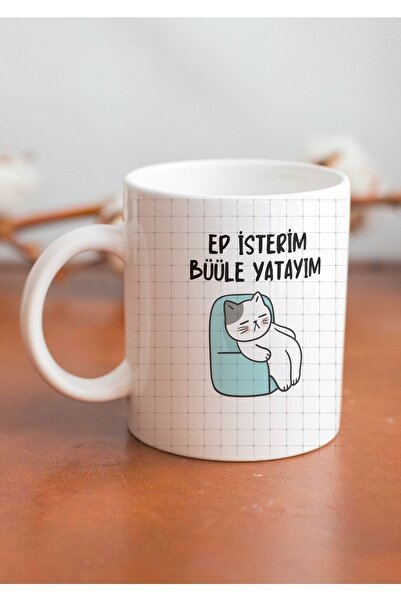 Eylül Design Cat Ep I Want To Sleep Like This Written Trakya Special Design Printed Mug Cup-Coffee Cup