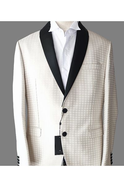 crispino Men's Ecru Suit - Tuxedo Groom Suit Jacket and Pants
