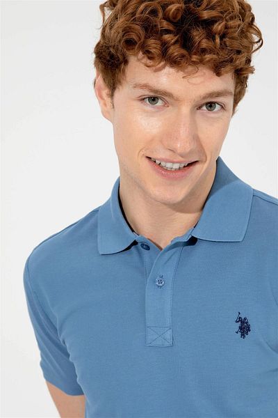 U.S. Polo Assn. Tricou de bază cu gât polo ALBASTRU închis pentru bărbați 1350446