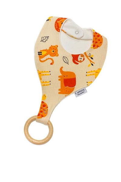 Lumos Trade Safari Patterned Pacifier Holder - 100% Cotton Baby Bib and Strap