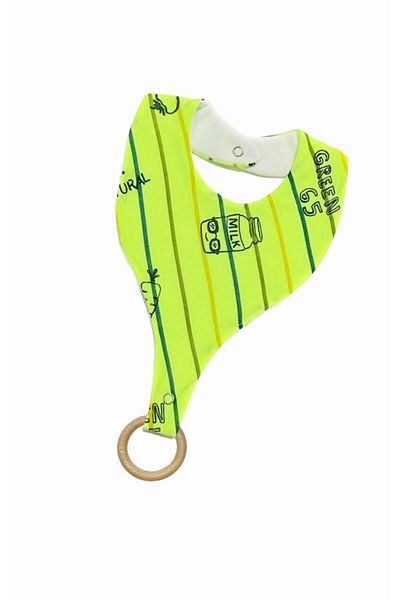 Lumos Trade Pacifier Holder Bib - Neon Green Striped 100% Cotton Fabric Pacifier Strap