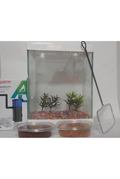 Sega Pet Filtreli Mini Akvaryum Seti Beyaz Küçük Akvaryum-Filtre-Çakıl-2 Adet...