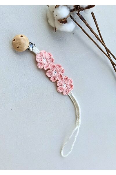 Masal Örgü Dünyası Pembe Yeni Seri Papatya Emzik Zinciri /askısı