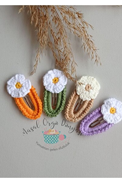 Masal Örgü Dünyası 4-Piece Niche Hair Accessory Hairpin Set - Colorful Flower...