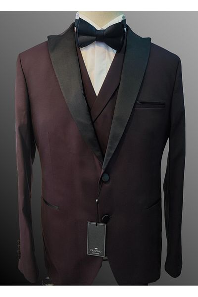 crispino Men's Wedding Tuxedo Suit - Purple Black, Transitional Jacket, Pants and Vest