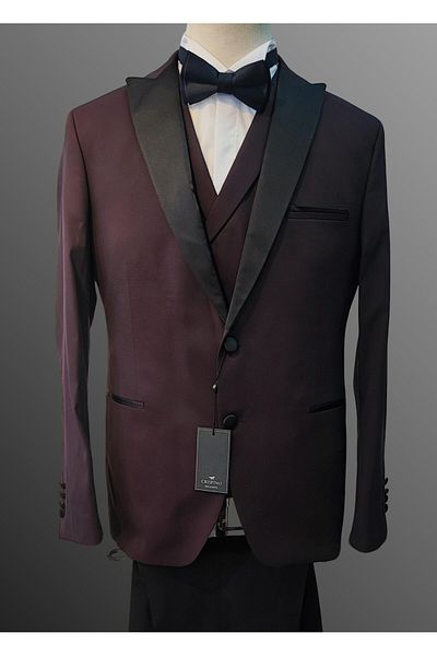 crispino Men's Wedding Tuxedo Suit - Purple Black, Transitional Jacket, Pants and Vest