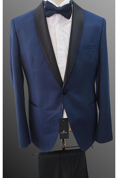 crispino Navy Blue Men's Tuxedo Suit - Groom Suit Jacket and Trousers