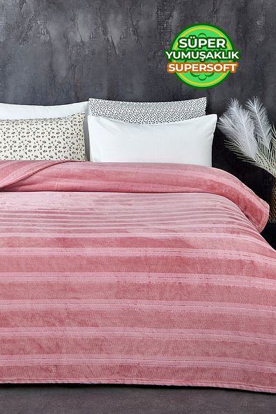 Evlen Home Collection Mayer Supersoft Double Soft Blanket Bedspread - 180x230 Cm Powder