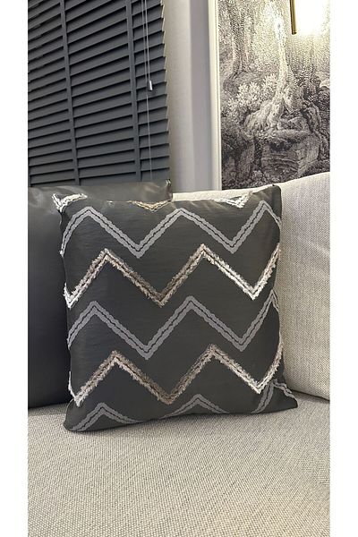 Decamor home Ria Smoke Gray Zigzag Tasseled Throw Pillow Cover