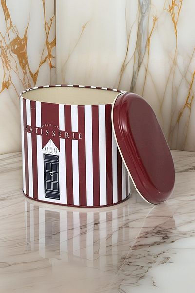 EVLE Ef004-f6 Patisserie Line Patterned Oval Metal Storage Container 11x15 Cm