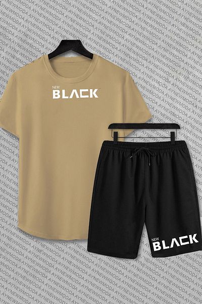 aynewmoda Black Printed Shorts and T-Shirt Set