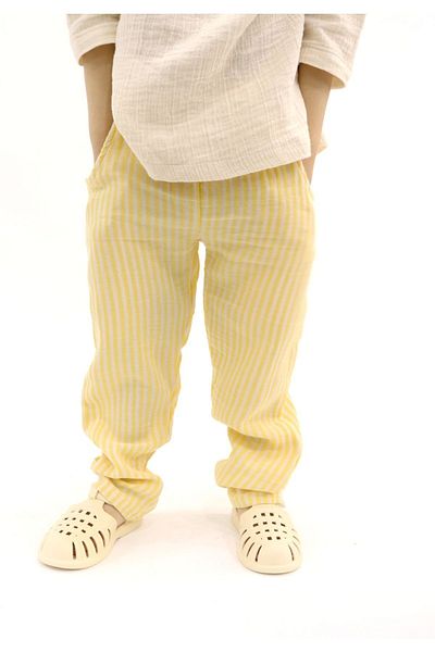 BALKABAĞI Yellow Striped Muslin Trousers TY0030