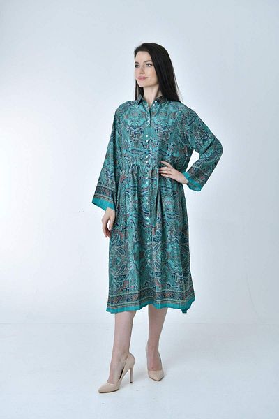 Gezgin tekstil ve aksesuar Long Ethnic Patterned Comfortable Cut Silk Dress (LONG ETHNIC PATTERNED COMFORTABLE CUT SILK DRESS)