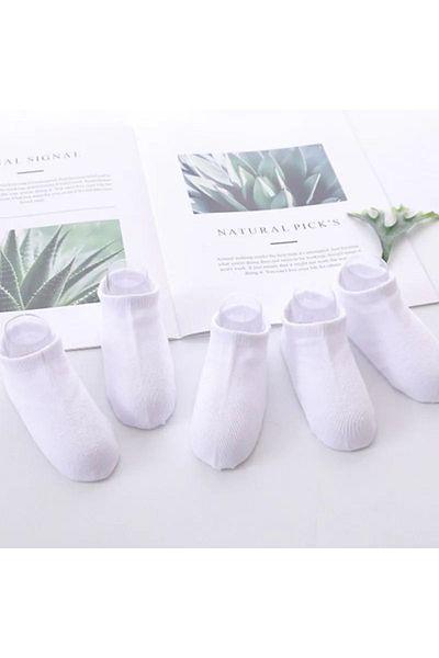Aze Pack of 5 White Cotton Short Booties Socks