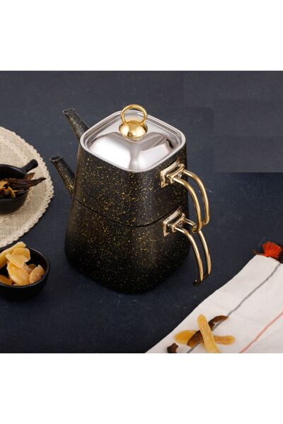 Evren Gold Stone Kare Çaydanlık Takımı Orta Boy (1,25+2,25 lt)