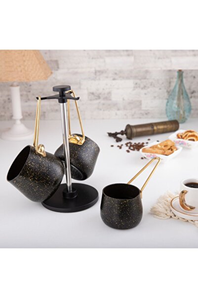 Evren 4 Parça Gold Stone Cezve Seti (300-500-750 ml Cezve + Stant)