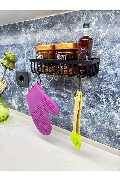 KITCHBATH Plastic Kitchen Shelf - With Hooks and Adhesive, Kitchen Organizer Organizer Shelf