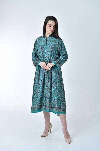 Gezgin tekstil ve aksesuar Long Ethnic Patterned Comfortable Cut Silk Dress (LONG ETHNIC PATTERNED COMFORTABLE CUT SILK DRESS)