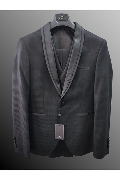 crispino Men's Black Tuxedo Suit - Groom Suit Jacket and Vest