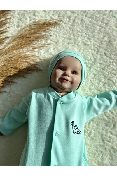 Zuff Baby Prematüre Erkek Bebek Minik Dinazor Nakışlı Tulum ve Şapka