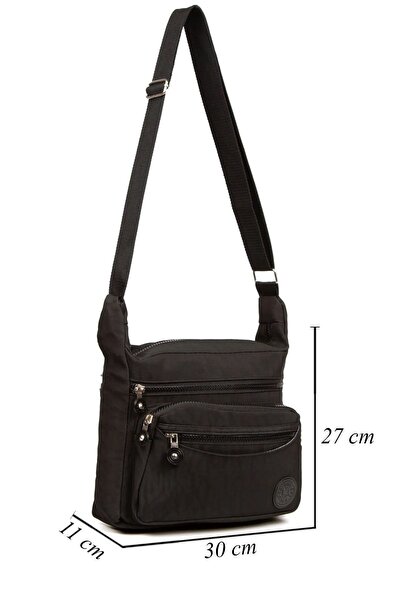 Favori Çanta Women's Black Crinkle Fabric Medium Size Cross Shoulder Bag