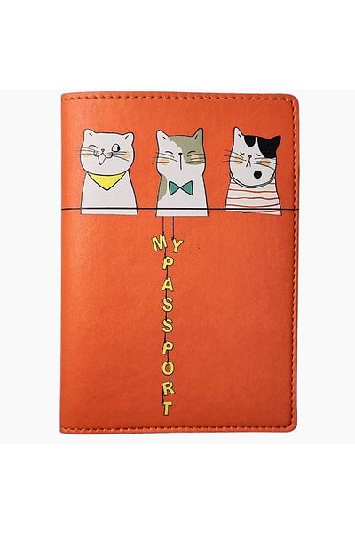 Smyrna Acar Mira Thermo Leather Printed Passport Cover Passport Holder Travel Wallet Orange