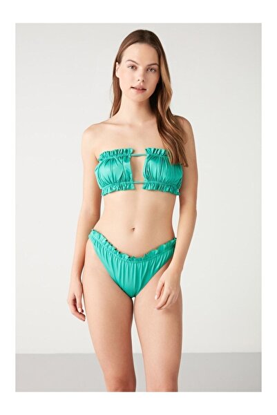 Kom Famie Parlak Kumaş Düz Renk Bikini