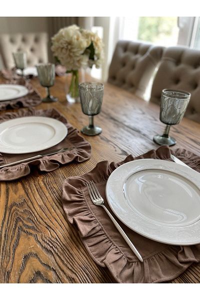 Decamor home 2 τμχ Αδιάβροχο καφέ Vintage Frilled American Service