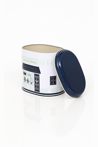 EVLE Ef004-f8 Patisserie Blue Home Patterned Oval Metal Storage Container 11x15 Cm